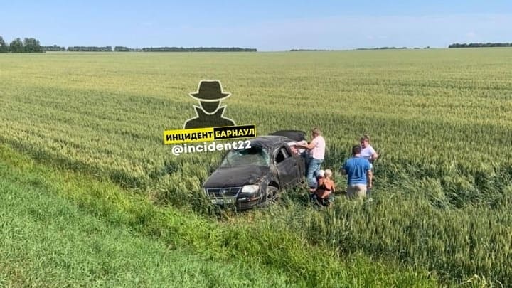 В результате ДТП на трассе Алтайского края машина съехала в кювет Фото №1