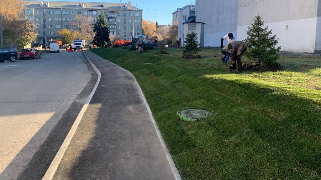 В центре Барнаула появились новые тротуар и газон Фото №1